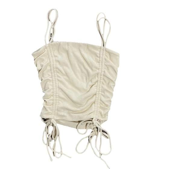 Stella Laguna Beach Yellow Ribbed Ruched Drawstring Tank Top Size Small - Picture 2 of 5